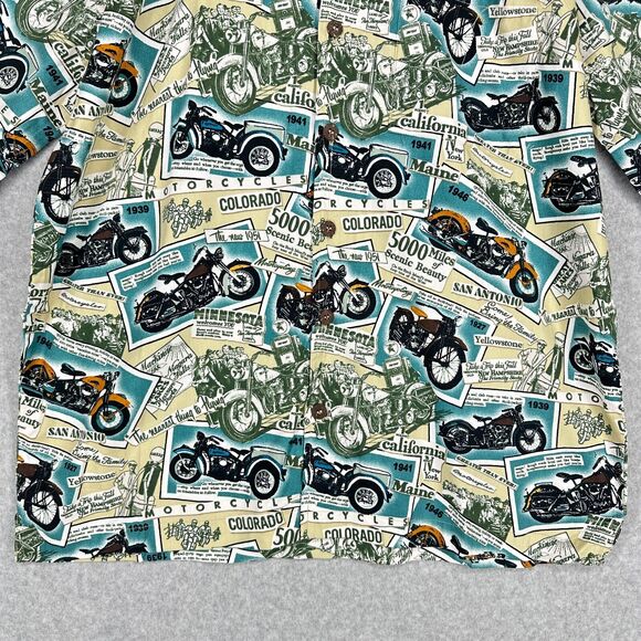 Dem Crazy Shirt Mens L Blue Motorcycles Road Trip All Over Print Travel Novelty - Picture 3 of 15